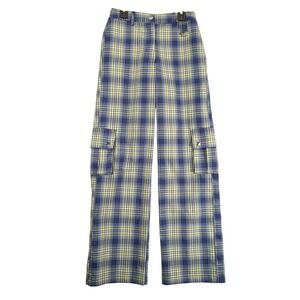 Forever 21 Cargo Pants Womens XS 24x30.5 Blue Yellow Plaid Wide Leg Streetwear‎